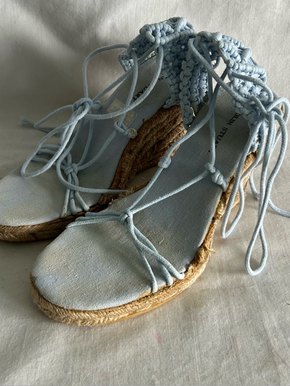 Light Blue Espadrilles Slingback Lace-Up Wedges Macrame Ankle Wrap Sz 7.5